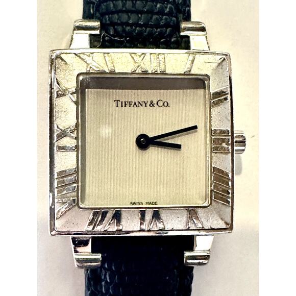 Tiffany Atlas Sterling Silver Ladies Watch Roman Numerals Lizard Strap Very Good - Picture 8 of 8